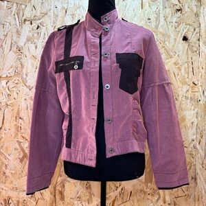 Vintage Pink Corduroy Utility Jacket Cropped Military Style Contrast Pockets